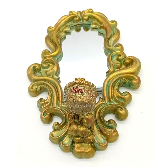 Hollywood Regency Gold With Turquoise Accents Ornate 9X14 Angel Sconce Mirror - Picture 2 of 7